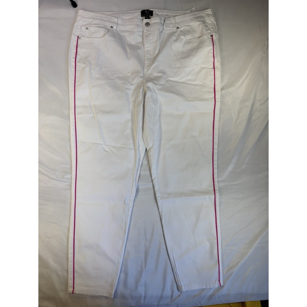 G By Giuliana Women's 20 Skinny White Pink Tuxedo Side Stripe Ankle Jeans Preppy